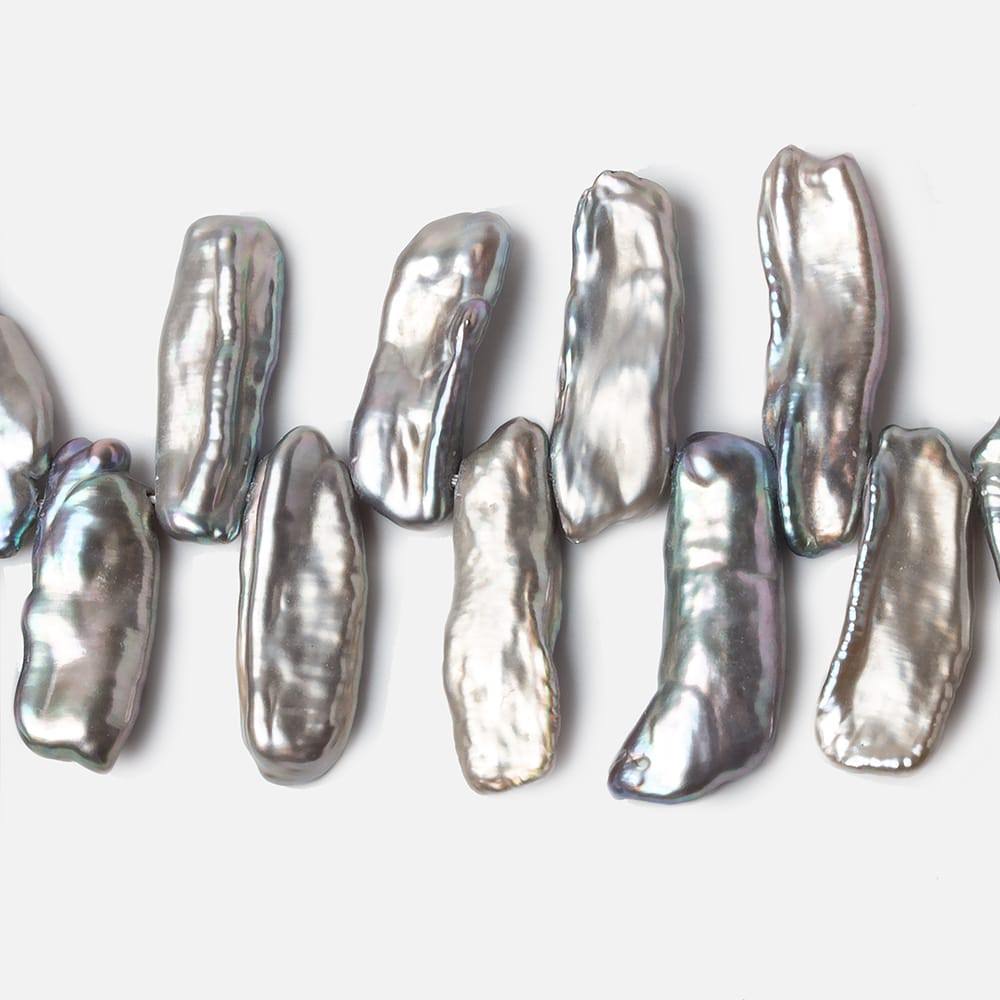 13x7-18x7mm Silver Top Drilled Biwa Freshwater Pearl Beads 16 inch 70 pieces - Beadsofcambay.com