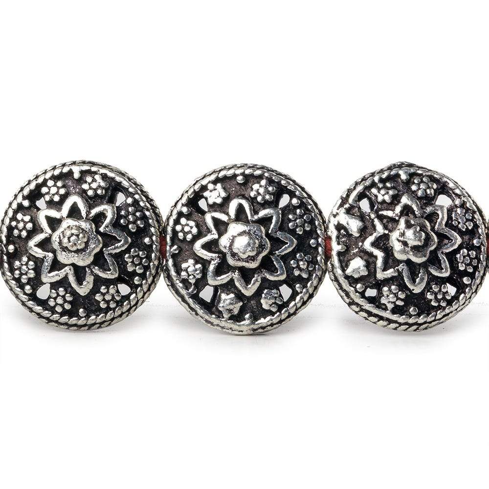 13x7mm Antiqued Sterling Silver Plated Copper Bead Floral Disc 8 inch 16 pcs - Beadsofcambay.com