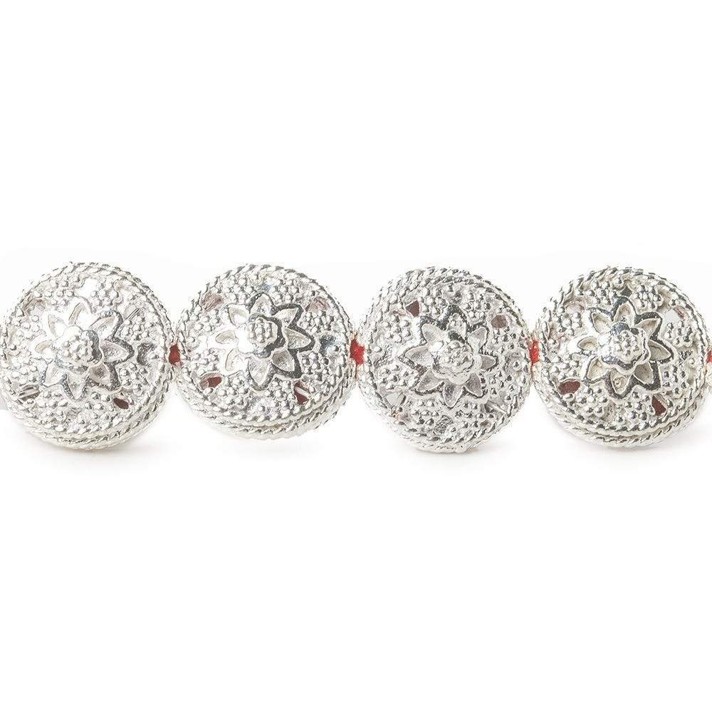 13x7mm Sterling Silver Plated Copper Bead Floral Disc 8 inch 16 pcs - Beadsofcambay.com