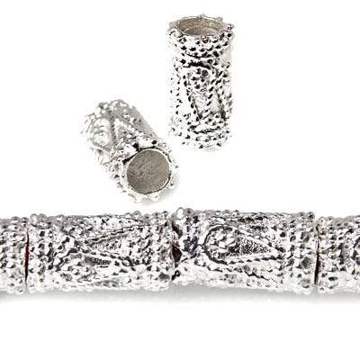 13x7mm Sterling Silver Plated Copper Miligrain Paisley Tube, 5mm ID 8 inch 15 pcs - Beadsofcambay.com