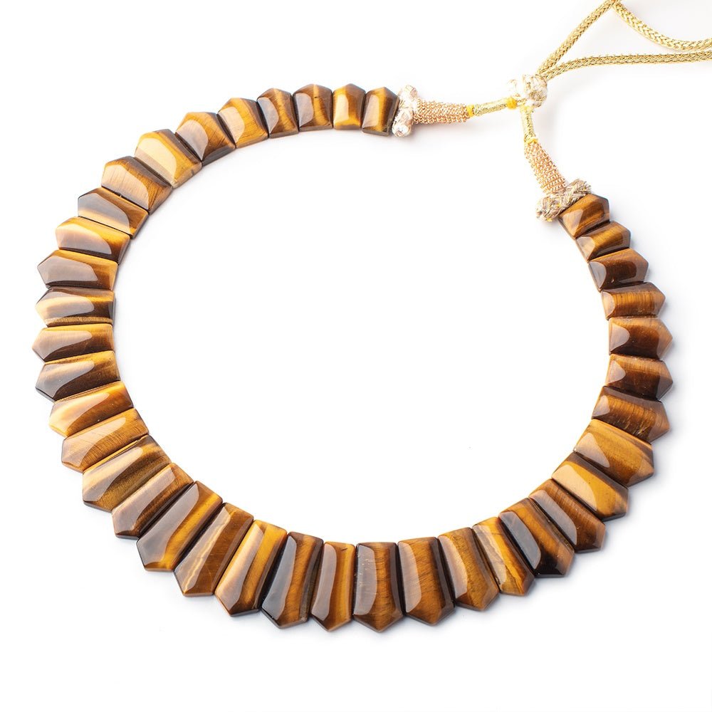 13x8-24x9mm Tiger's Eye double drilled plain fancy shape collar 38 beads - Beadsofcambay.com