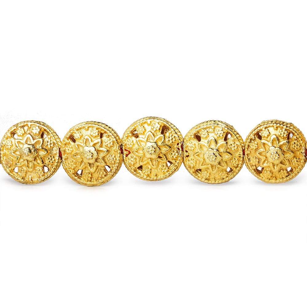 13x8.5mm 22kt Gold Plated Copper Bead Floral Disc 8 inch 16 pieces - Beadsofcambay.com