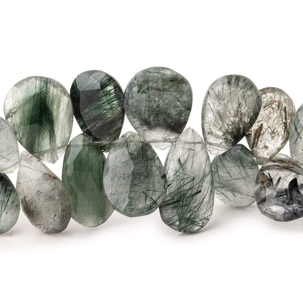 13x9-17x10mm Green Tourmalinated Quartz Faceted Pear Beads 7.5 inch 40 pcs - Beadsofcambay.com