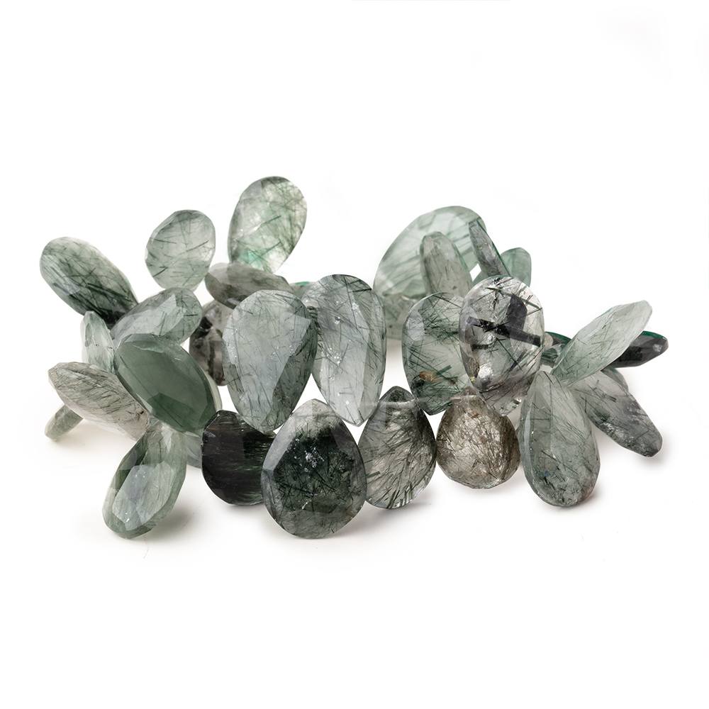 13x9-17x10mm Green Tourmalinated Quartz Faceted Pear Beads 7.5 inch 40 pcs - Beadsofcambay.com