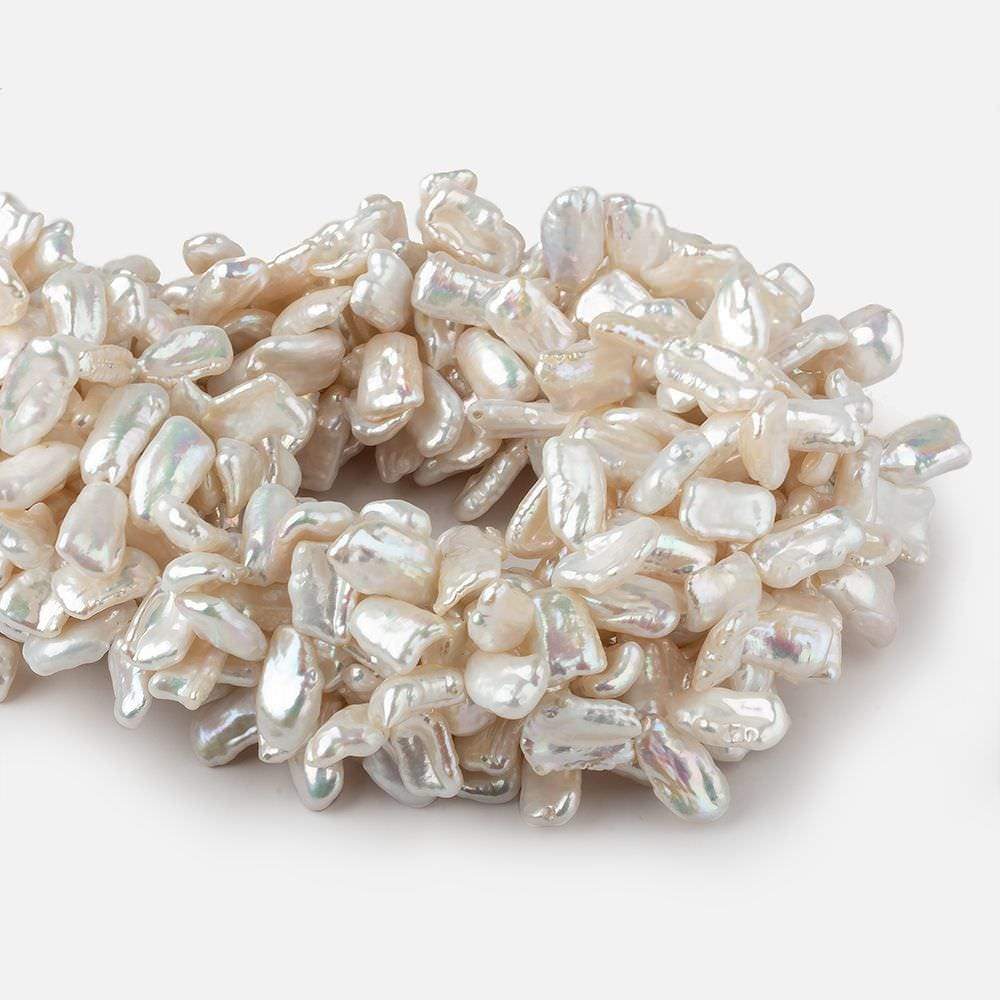 13x9-17x10mm White Top Drilled Biwa Freshwater Pearls 16 inch 69 pieces AAA - Beadsofcambay.com