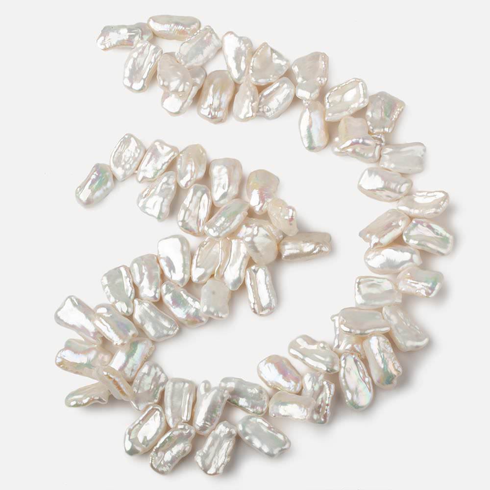 13x9-17x10mm White Top Drilled Biwa Freshwater Pearls 16 inch 69 pieces AAA - Beadsofcambay.com