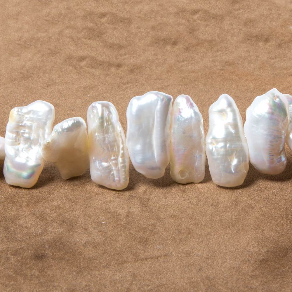 13x9-20x9mm White Biwa Freshwater Pearls 14.5 inch 50 pieces - Beadsofcambay.com