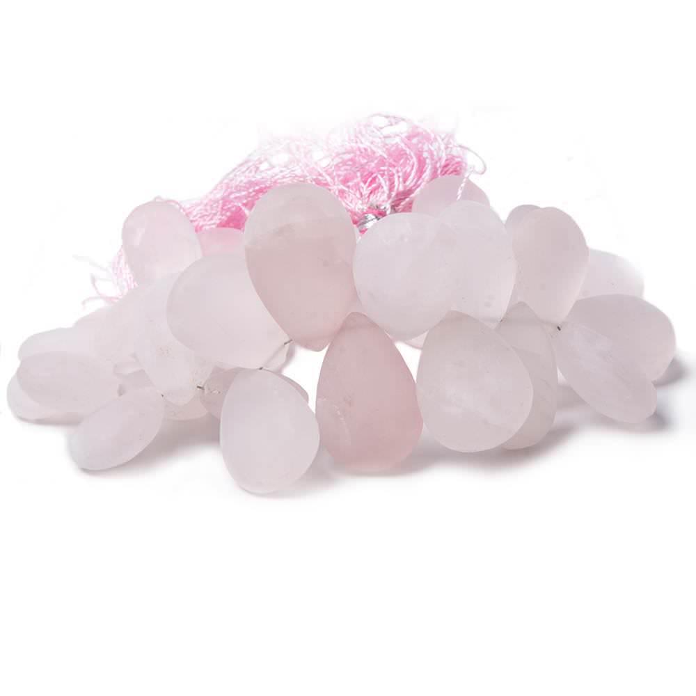 13x9-21x14mm Frosted Rose Quartz plain pear beads 8 inch 39 pieces - Beadsofcambay.com