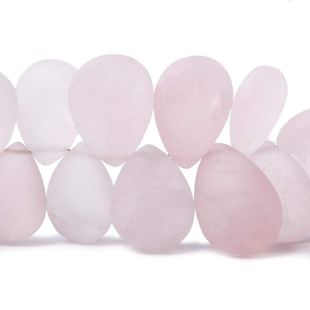 13x9-21x14mm Frosted Rose Quartz plain pear beads 8 inch 39 pieces - Beadsofcambay.com