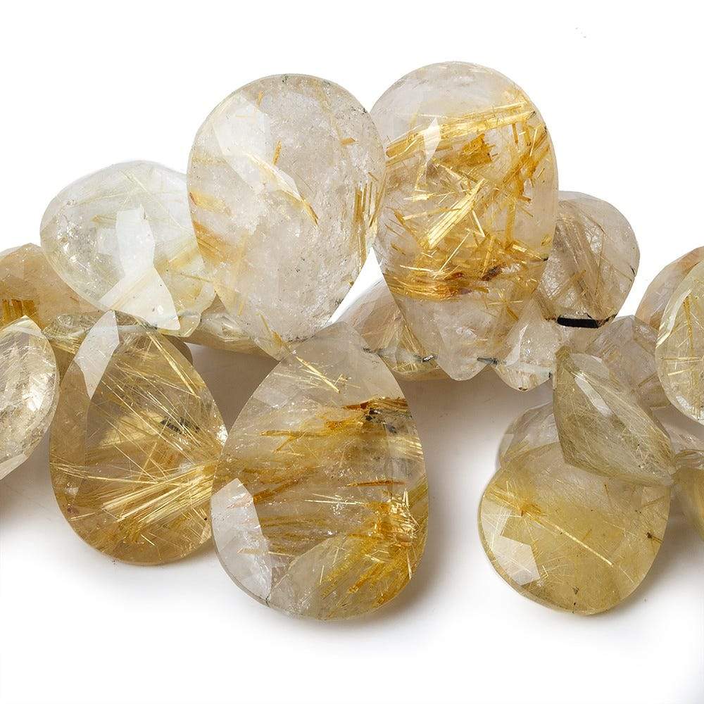 13x9-30x19mm Golden Rutilated Quartz pavilion faceted pears 8.5 inch 45 beads A - Beadsofcambay.com
