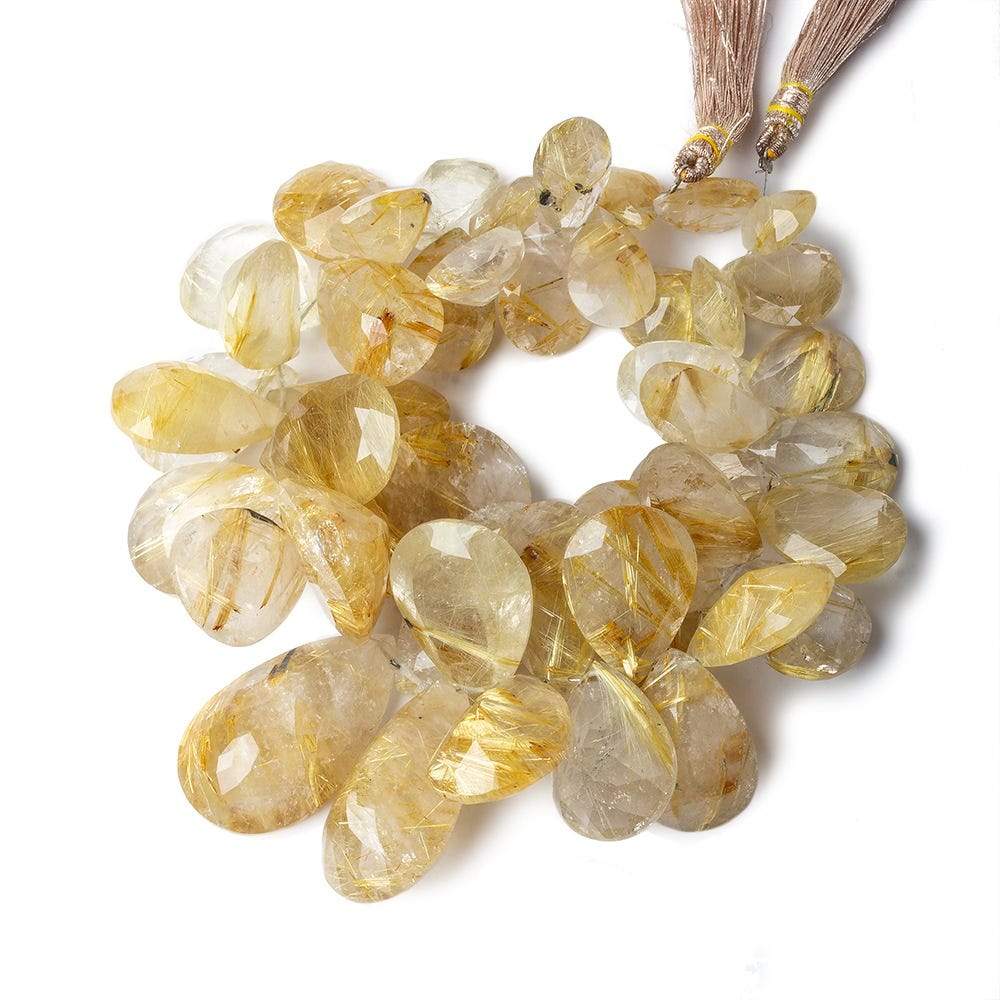 13x9-30x19mm Golden Rutilated Quartz pavilion faceted pears 8.5 inch 45 beads A - Beadsofcambay.com