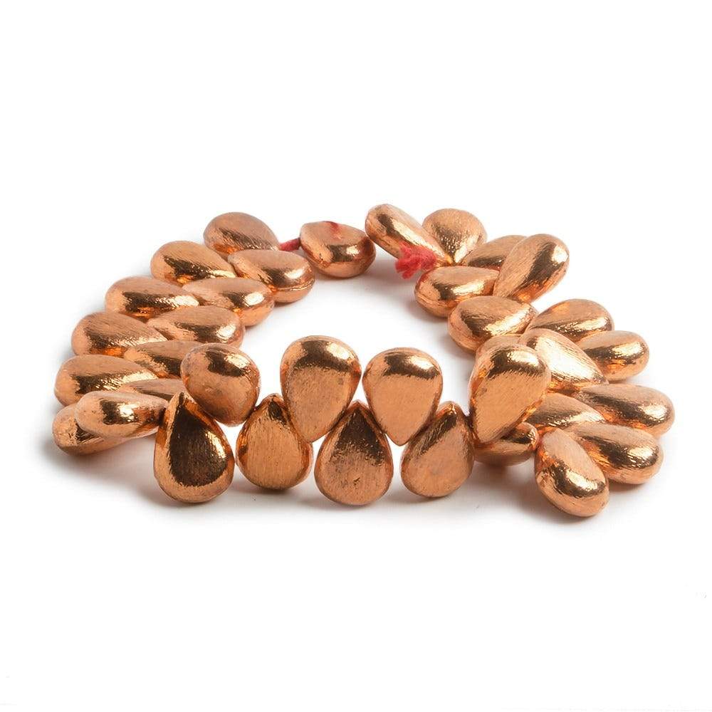 13x9mm Copper Pear Brushed Finish 8 inch 38 pcs - Beadsofcambay.com