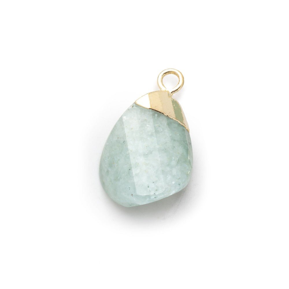 13x9mm Gold Leafed Aquamarine Pear Twist Focal Pendant 1 piece - Beadsofcambay.com