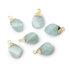 13x9mm Gold Leafed Aquamarine Pear Twist Focal Pendant 1 piece - Beadsofcambay.com