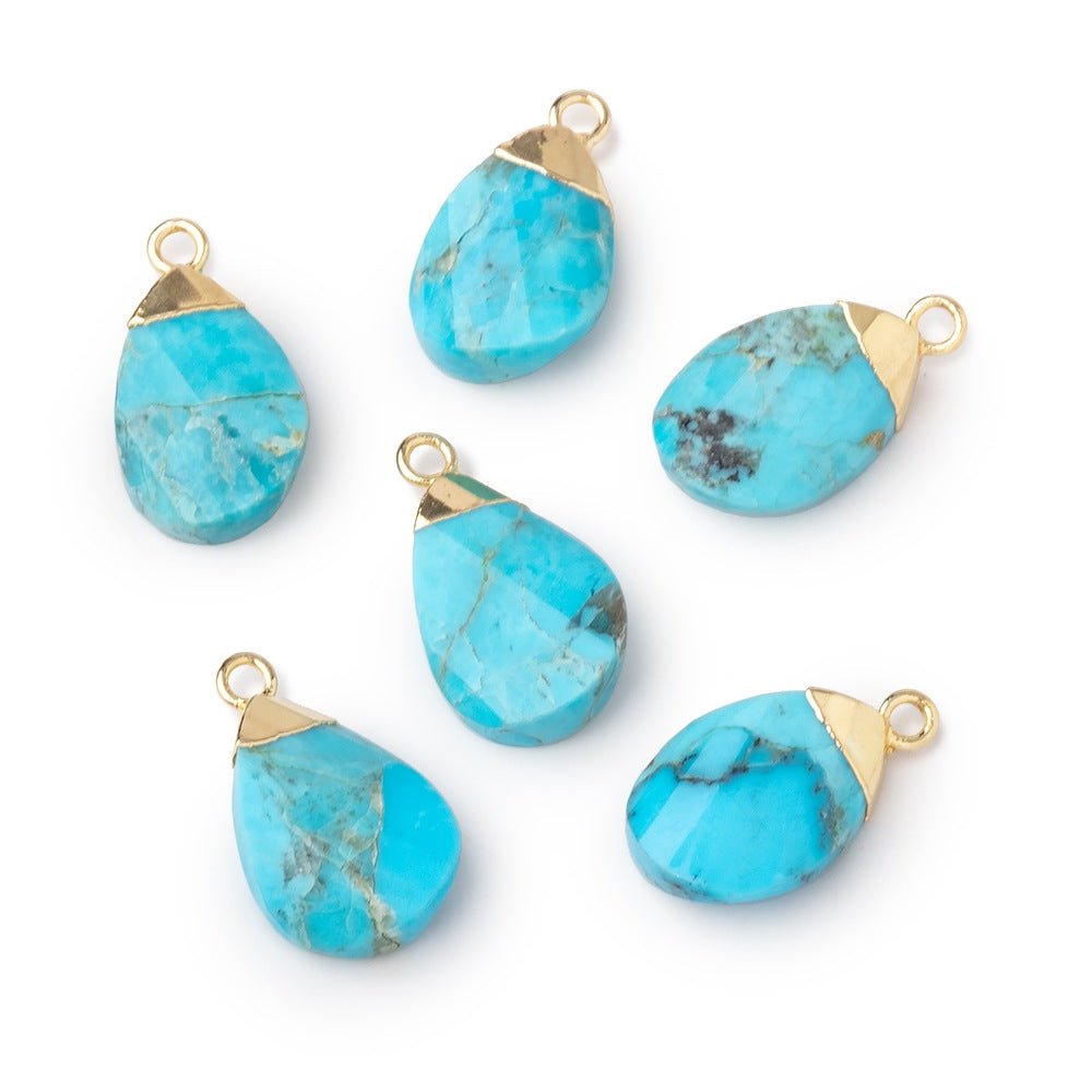 13x9mm Gold Leafed Turquoise Howlite Pear Twist Focal Pendant 1 piece - Beadsofcambay.com