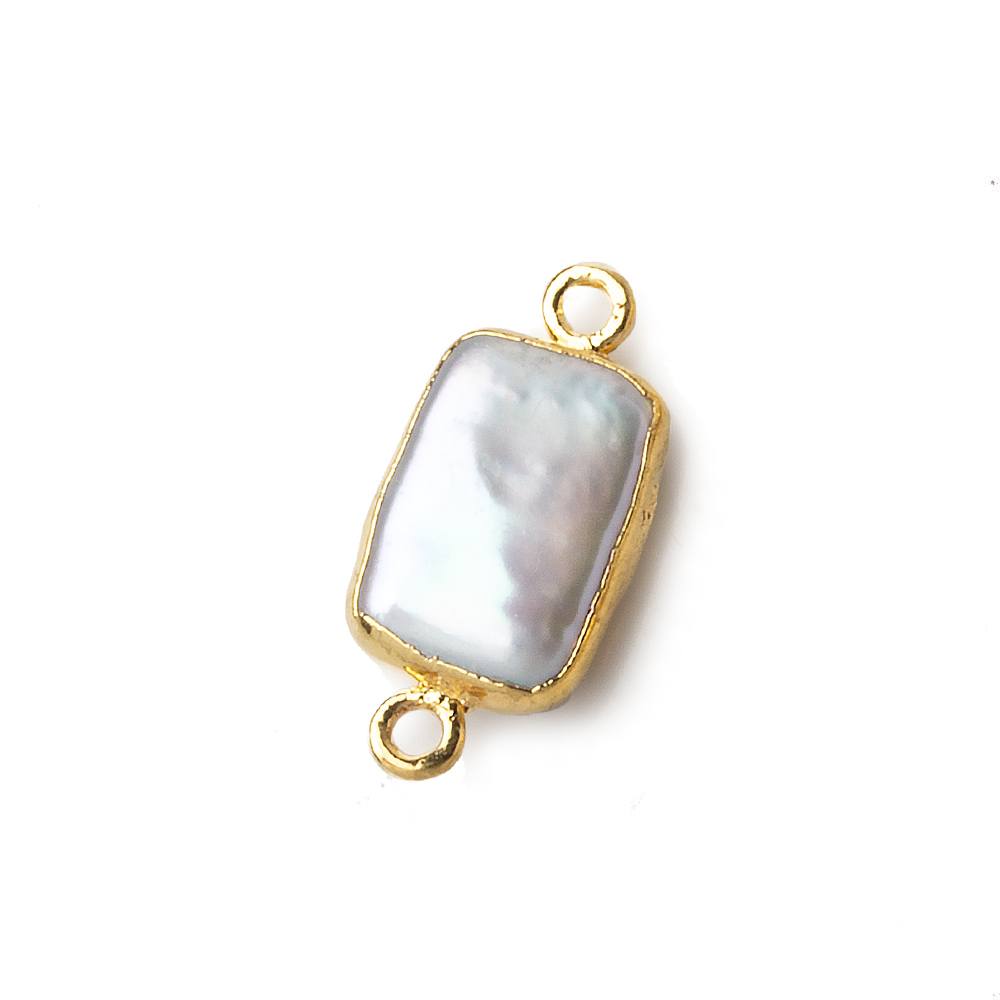 13x9mm Gold Leafed White Rectangle Pearl Connector 1 piece - Beadsofcambay.com