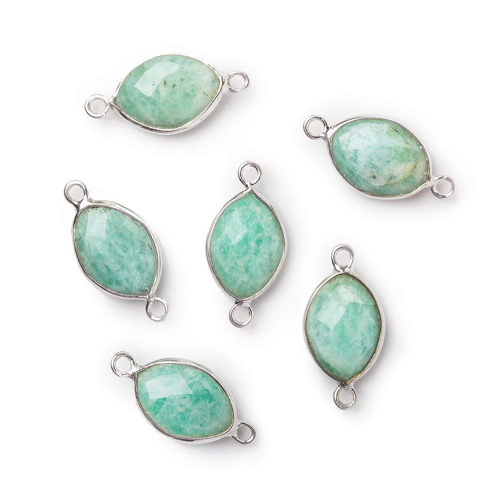 13x9mm Silver Bezel Amazonite Marquise Connector 1 piece - Beadsofcambay.com