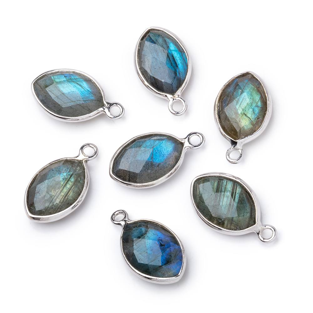13x9mm Silver Bezel Labradorite Marquise Pendant 1 piece - Beadsofcambay.com