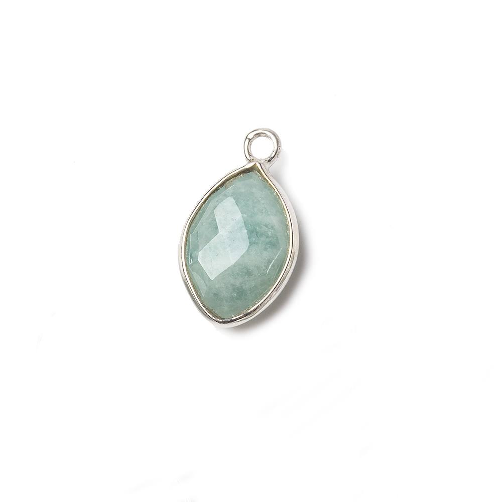 13x9mm Sterling Silver Bezel Aquamarine faceted marquise Petite Pendant 1 piece - Beadsofcambay.com