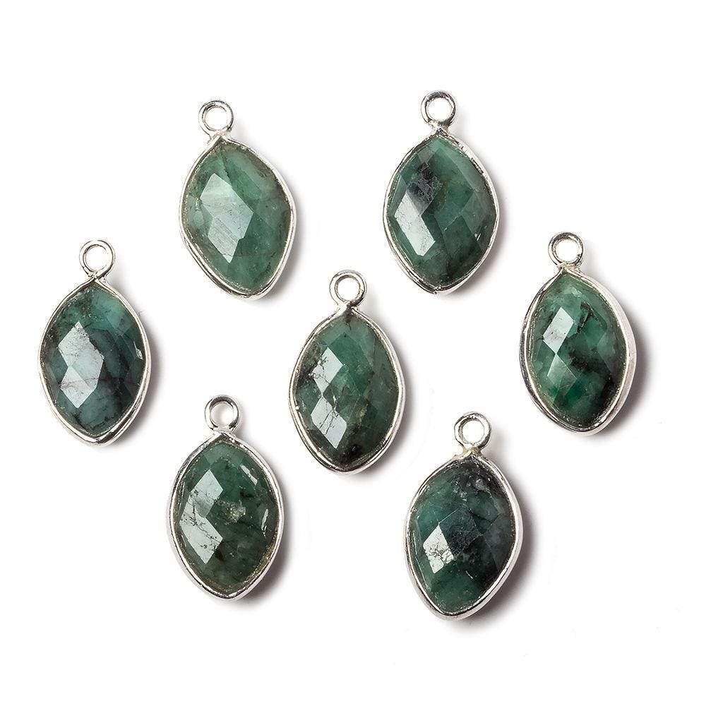 13x9mm Sterling Silver Bezel Emerald faceted marquise Petite Pendant 1 piece - Beadsofcambay.com