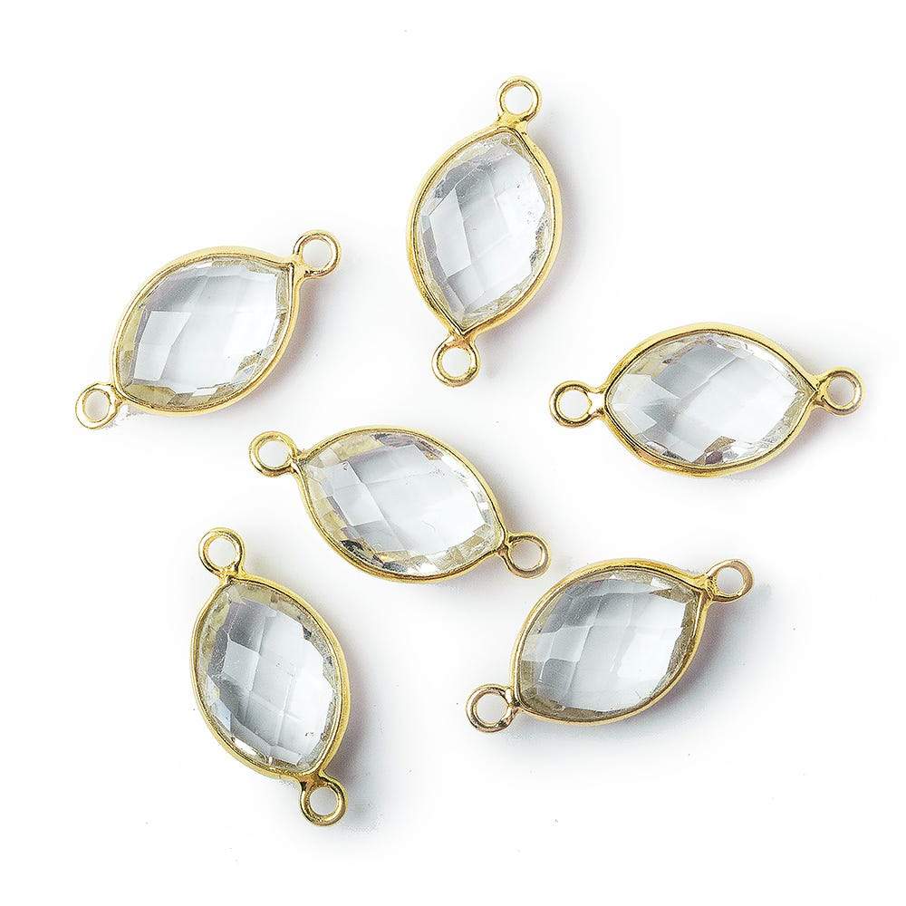 13x9mm Vermeil Bezel Crystal Quartz Marquise Connector 1 piece - Beadsofcambay.com