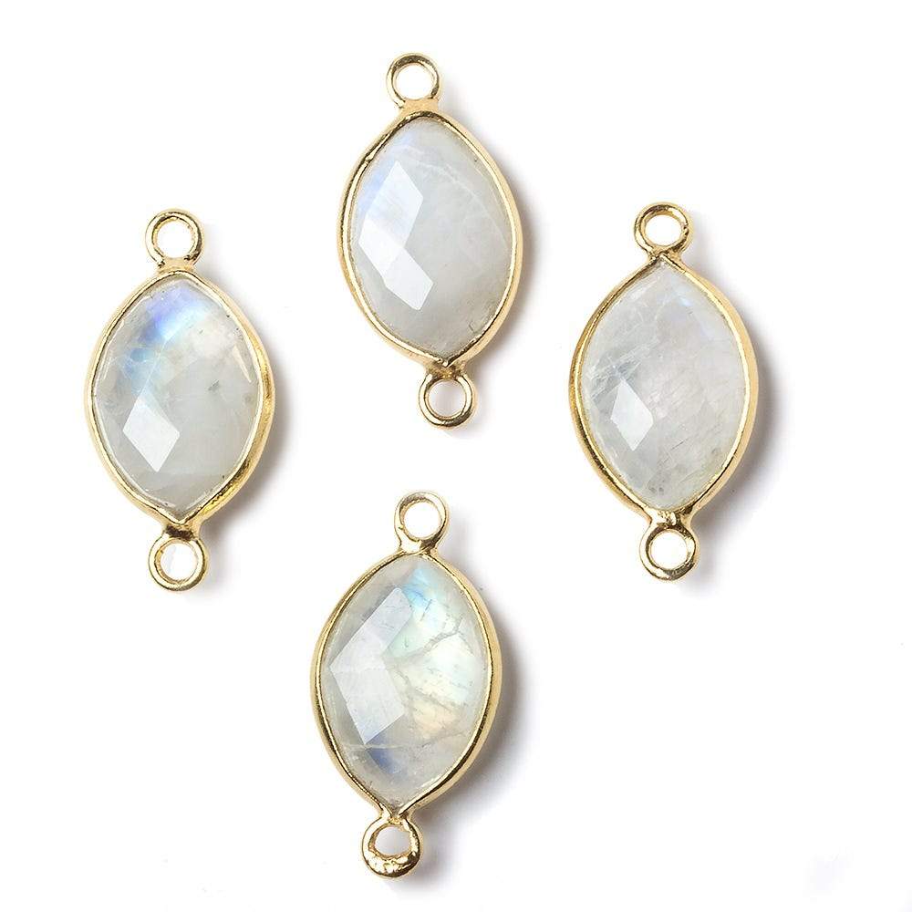 13x9mm Vermeil Bezel Rainbow Moonstone faceted marquise Petite Connector 1 piece - Beadsofcambay.com