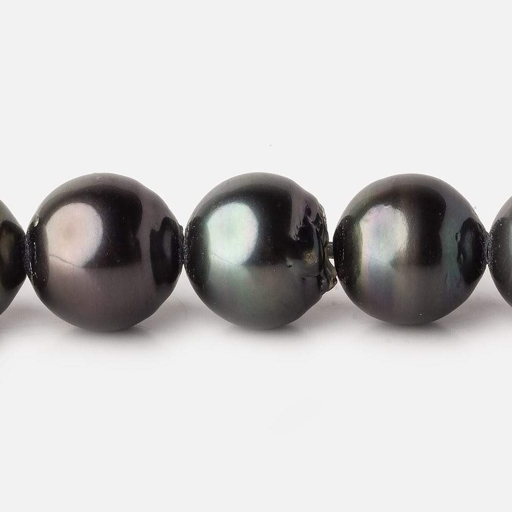 14-14.5mm Silver Peacock Tahitian Large Hole Saltwater Pearls 4 inch 7 pieces - Beadsofcambay.com