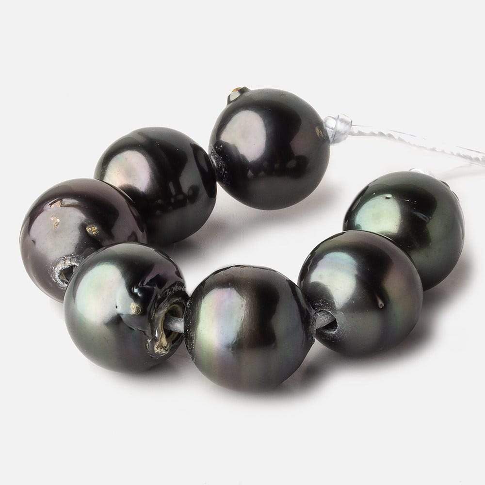 14-14.5mm Silver Peacock Tahitian Large Hole Saltwater Pearls 4 inch 7 pieces - Beadsofcambay.com