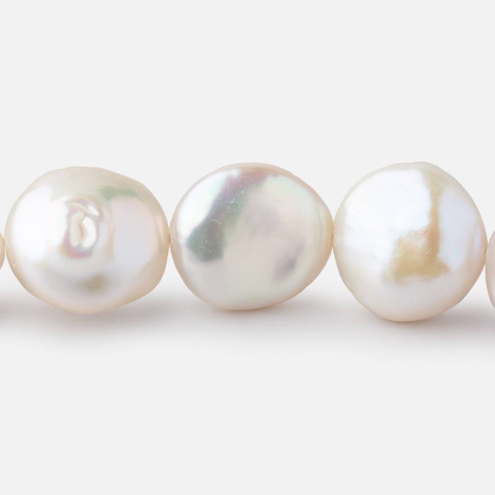 14-15mm Creamy White Coin Freshwater Pearls 16 inch 27 pieces - Beadsofcambay.com
