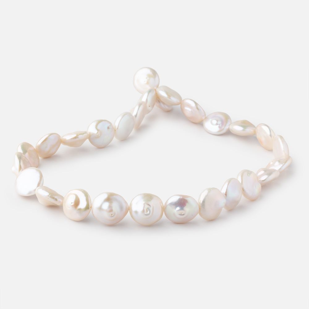 14-15mm Creamy White Coin Freshwater Pearls 16 inch 27 pieces - Beadsofcambay.com