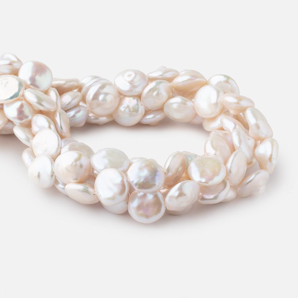 14-15mm Creamy White Coin Freshwater Pearls 16 inch 27 pieces - Beadsofcambay.com