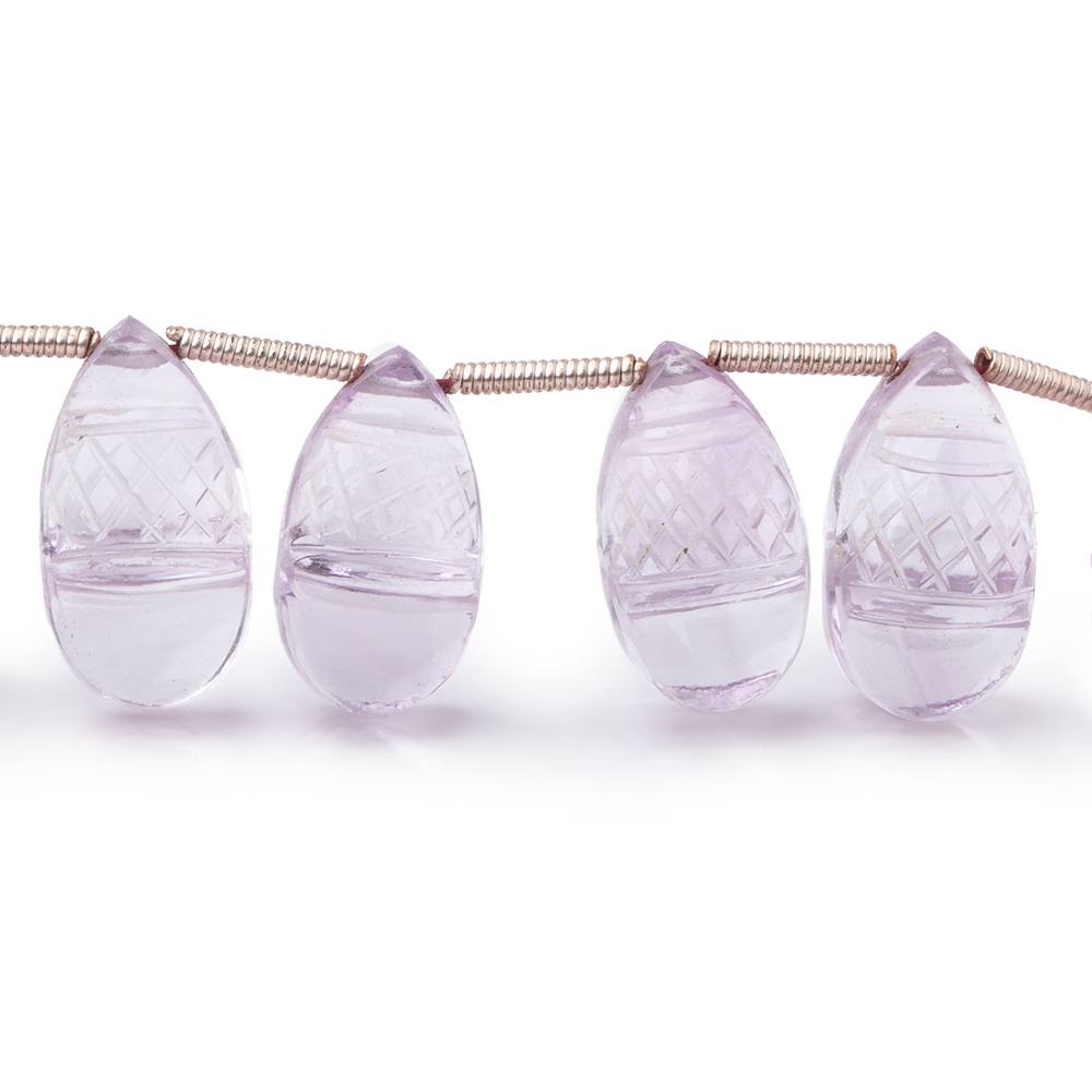 14-15mm Pink Amethyst Carved Pear Beads 8.5 inch 20 pieces - Beadsofcambay.com