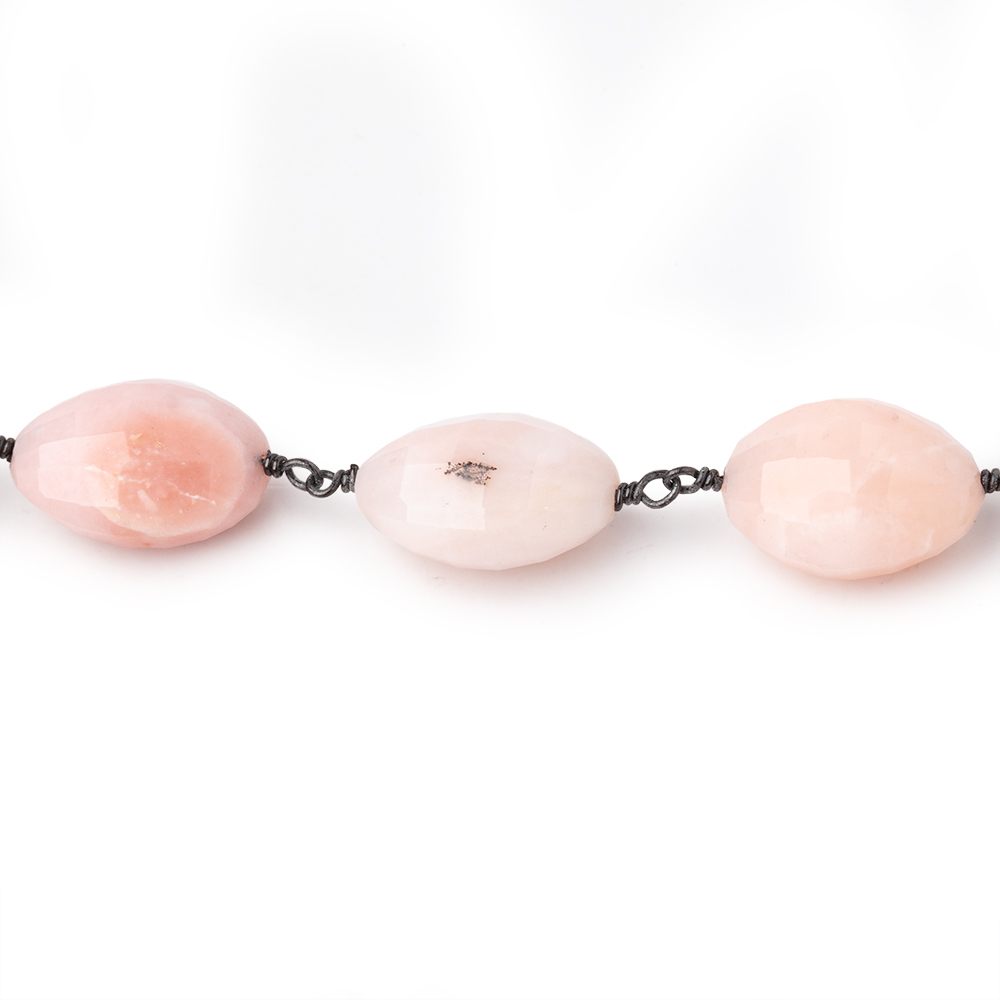 14-15mm Pink Peruvian Opal Faced Oval Beads on Black Gold over .925 Silver Chain - Beadsofcambay.com