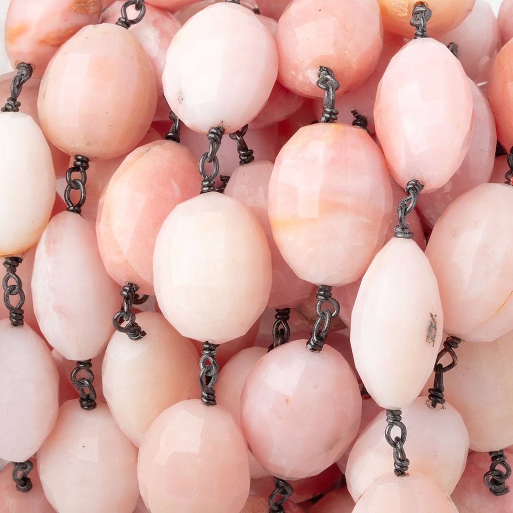 14-15mm Pink Peruvian Opal Faced Oval Beads on Black Gold over .925 Silver Chain - Beadsofcambay.com