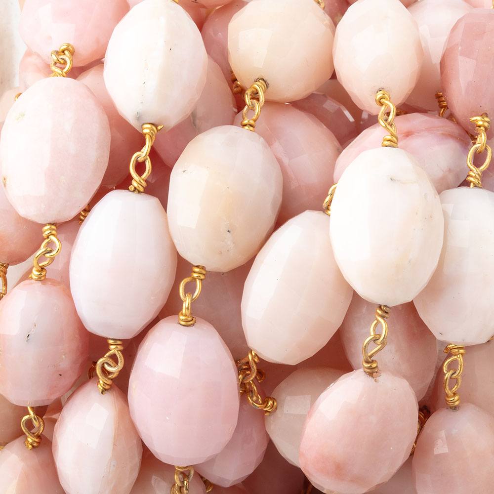 14-15mm Pink Peruvian Opal Faceted Oval Beads on Vermeil Chain - Beadsofcambay.com
