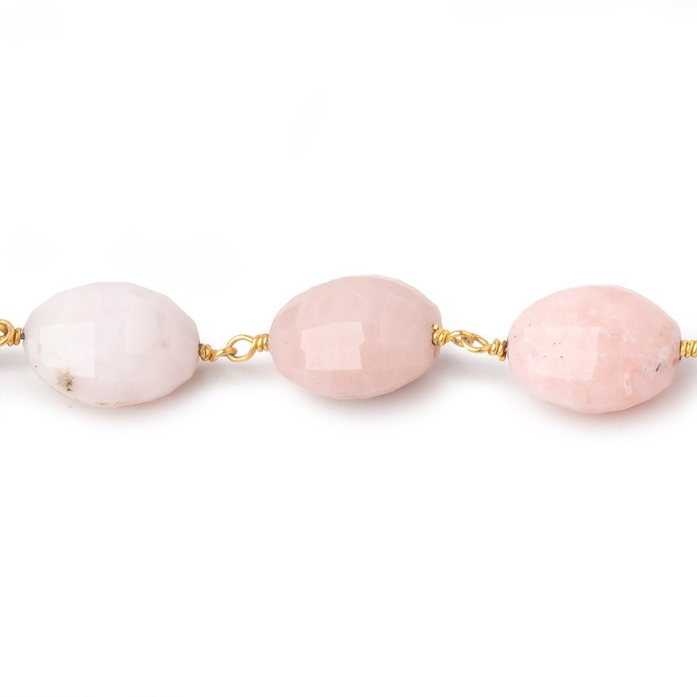 14-15mm Pink Peruvian Opal Faceted Oval Beads on Vermeil Chain - Beadsofcambay.com