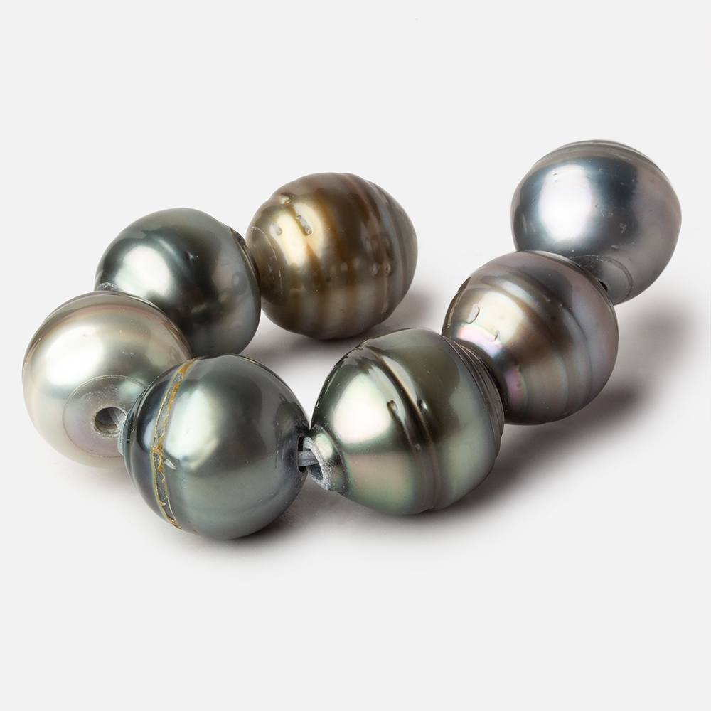 14-15mm Ringed Tahitian Saltwater 2mm Large Hole Pearls 3.5 inches 6 pieces - Beadsofcambay.com
