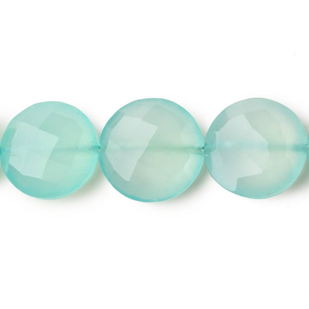 14-15mm Seafoam Blue Chalcedony faceted coins 8 inch 14 beads - Beadsofcambay.com