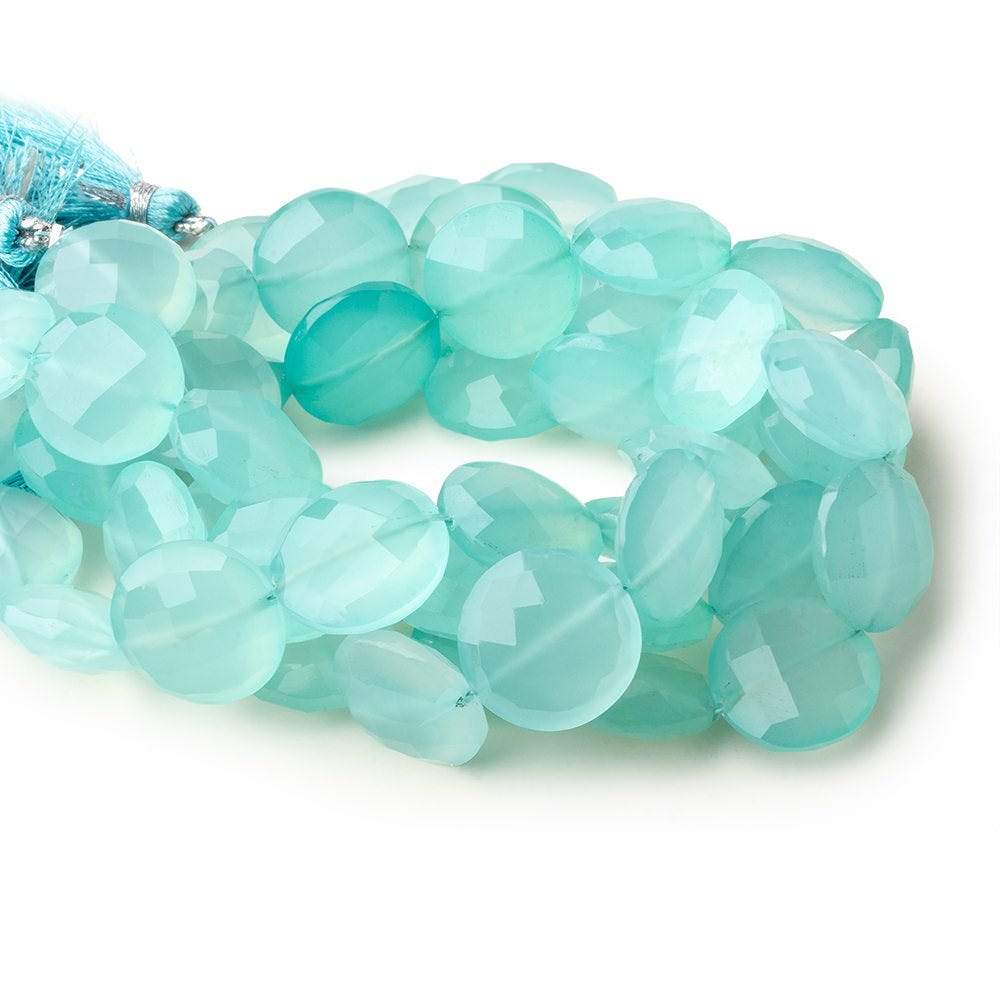 14-15mm Seafoam Blue Chalcedony faceted coins 8 inch 14 beads - Beadsofcambay.com
