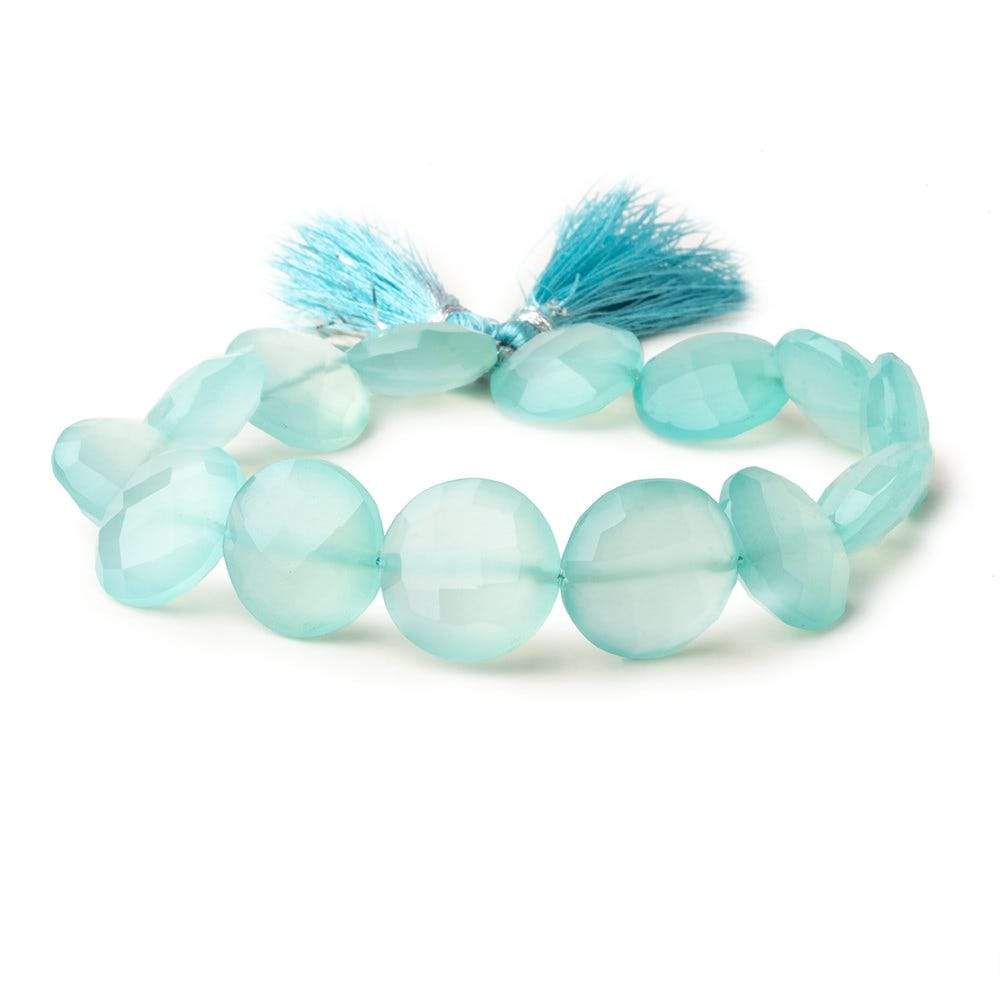 14-15mm Seafoam Blue Chalcedony faceted coins 8 inch 14 beads - Beadsofcambay.com