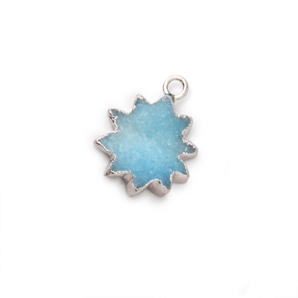14-15mm Silver Leafed Blue Drusy Star Burst Pendant 1 focal piece - Beadsofcambay.com