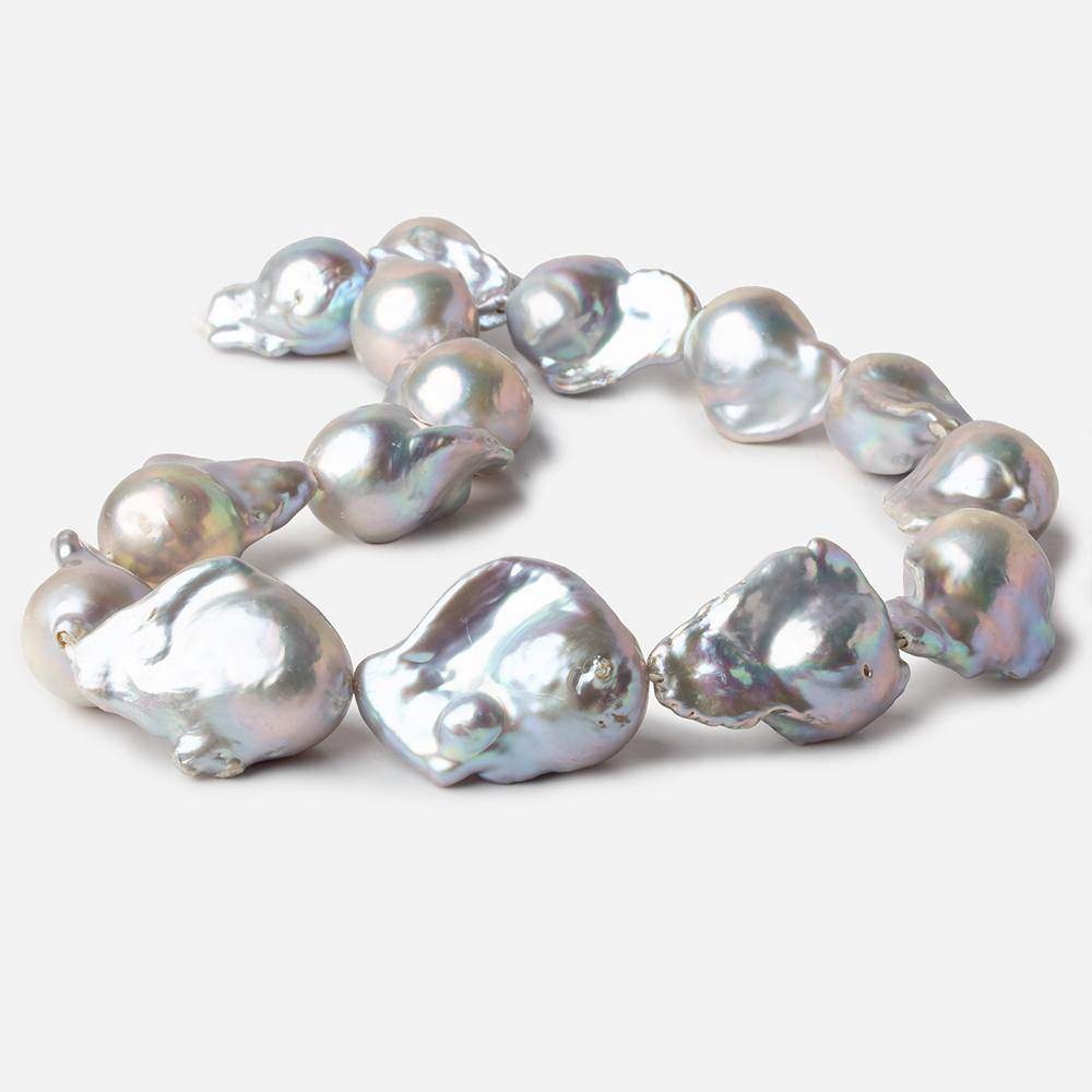 14-15mm Silver Ultra Baroque Freshwater Pearls 15.5 inch 15 pcs .8mm drill hole AAA - Beadsofcambay.com