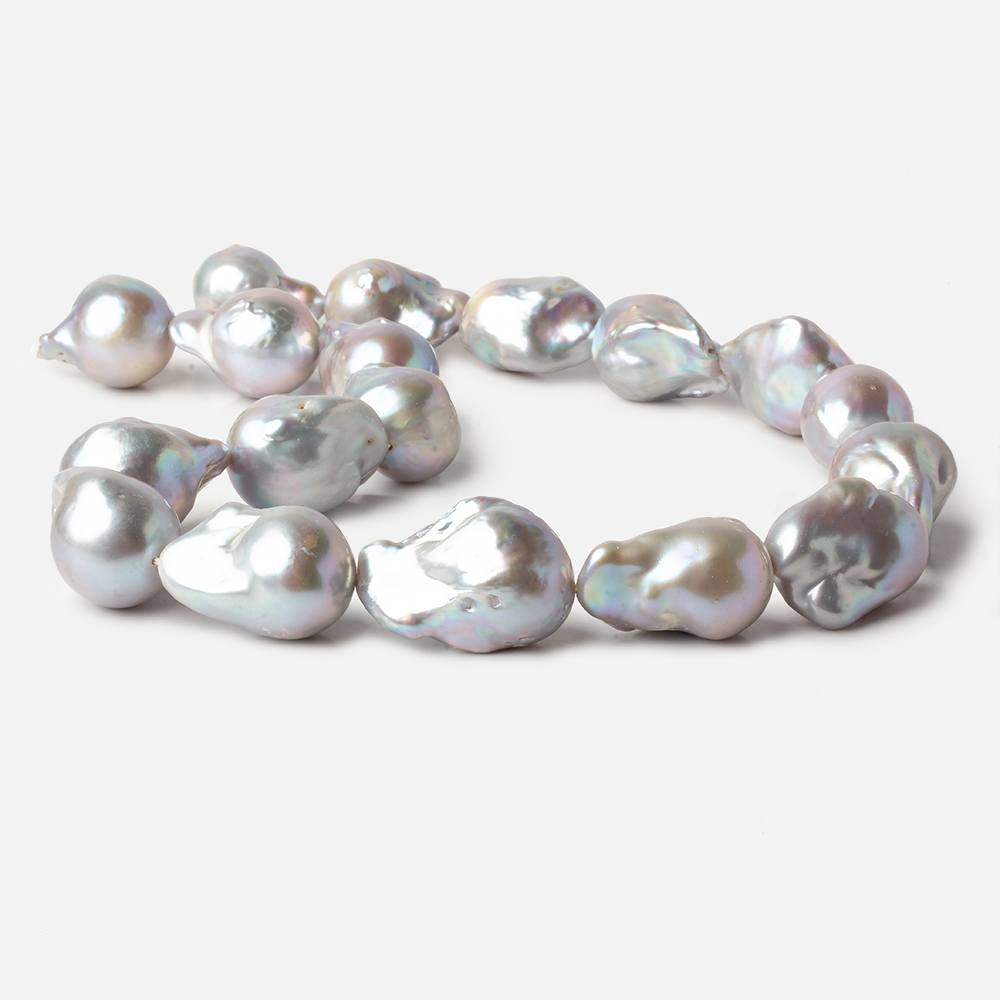 14-15mm Silver Ultra Baroque Freshwater Pearls 16 inch 18 pcs .8mm drill hole AAA - Beadsofcambay.com