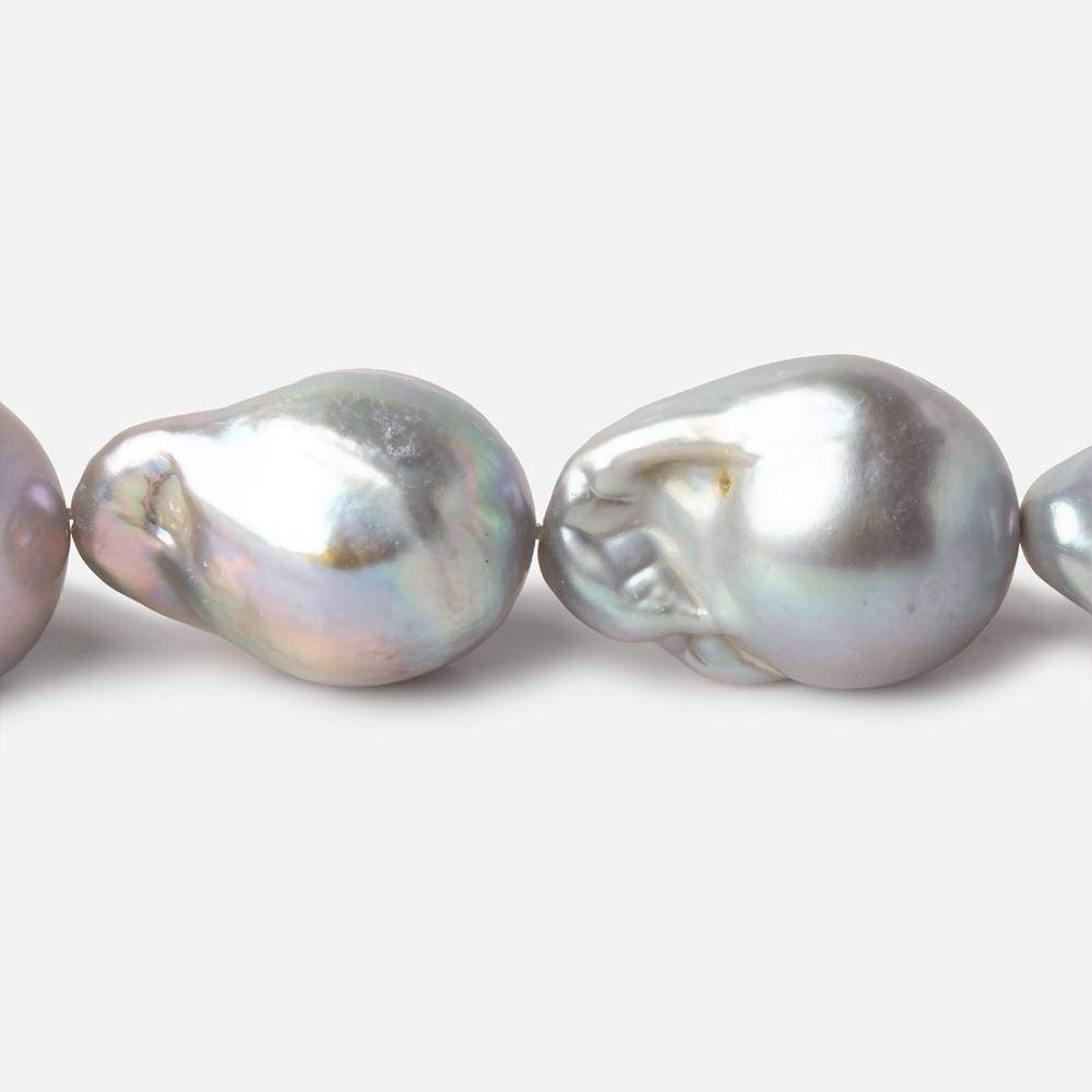 14-15mm Silver Ultra Baroque Freshwater Pearls 16 inch 18 pcs .8mm drill hole AAA - Beadsofcambay.com