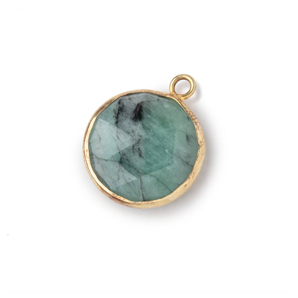 14-15mm Vermeil Bezel Emerald Faceted Coin Pendant 1 piece - Beadsofcambay.com