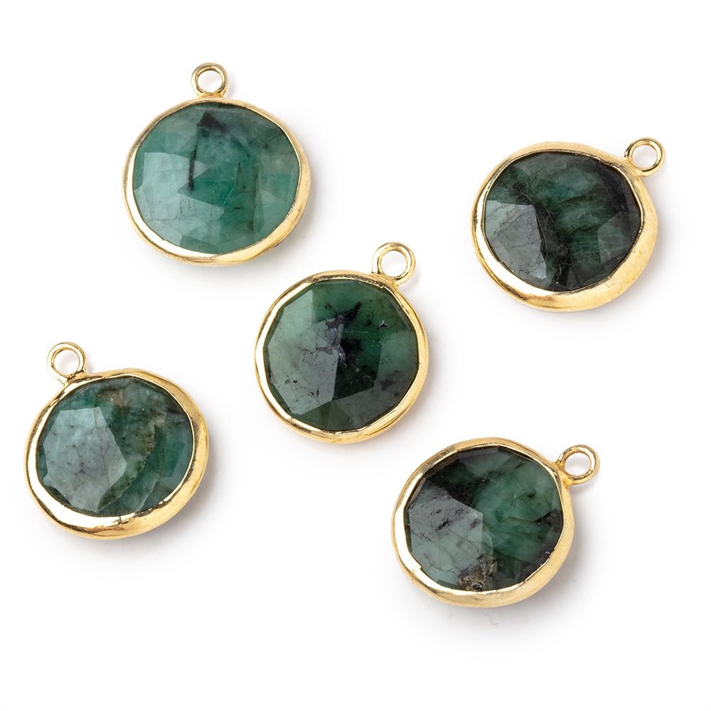 14-15mm Vermeil Bezel Emerald Faceted Coin Pendant 1 piece - Beadsofcambay.com