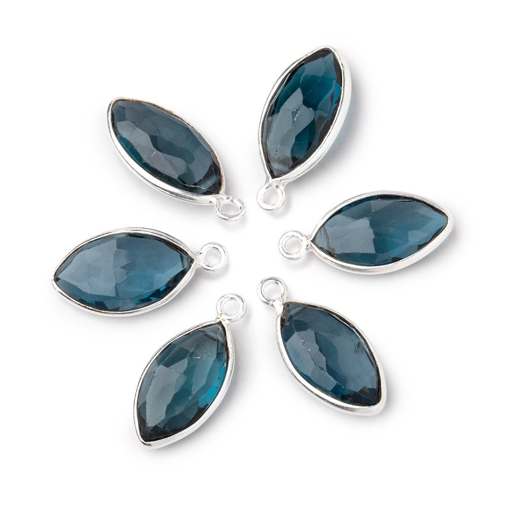 14-16mm .925 Silver Bezel London Blue Topaz Faceted Marquise Pendant 1 piece AAA - Beadsofcambay.com