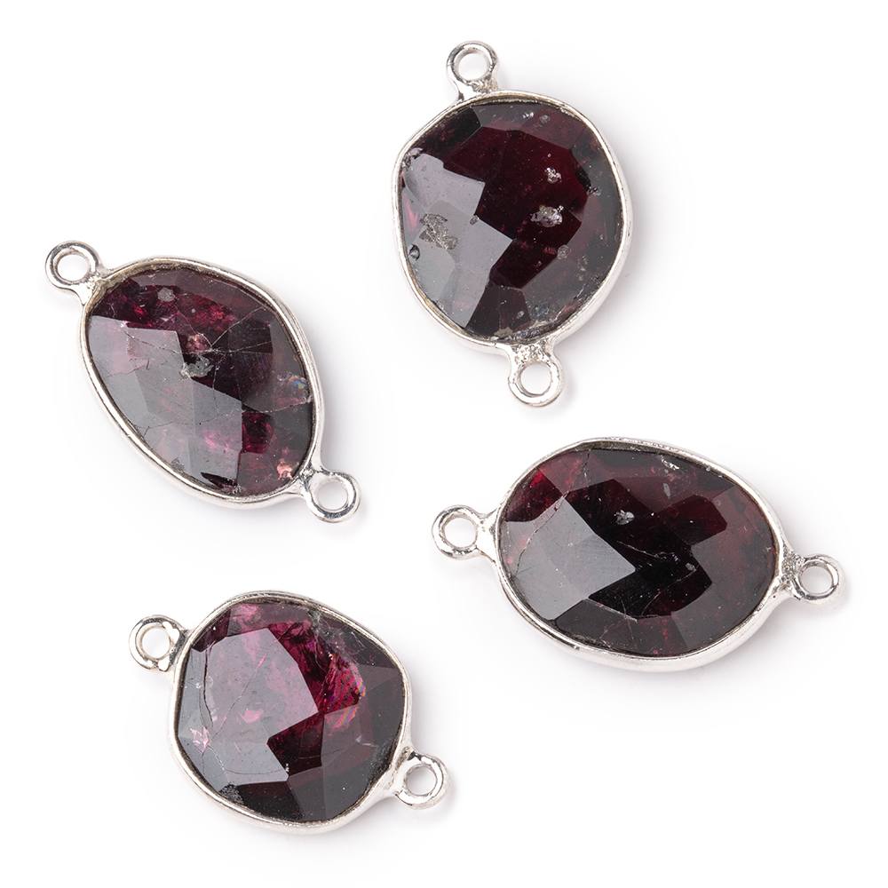 14-16mm .925 Silver Bezel Rhodolite Garnet Faceted Nugget Connector 1 piece - Beadsofcambay.com