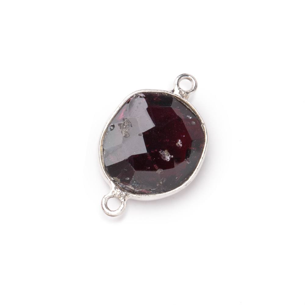 14-16mm .925 Silver Bezel Rhodolite Garnet Faceted Nugget Connector 1 piece - Beadsofcambay.com