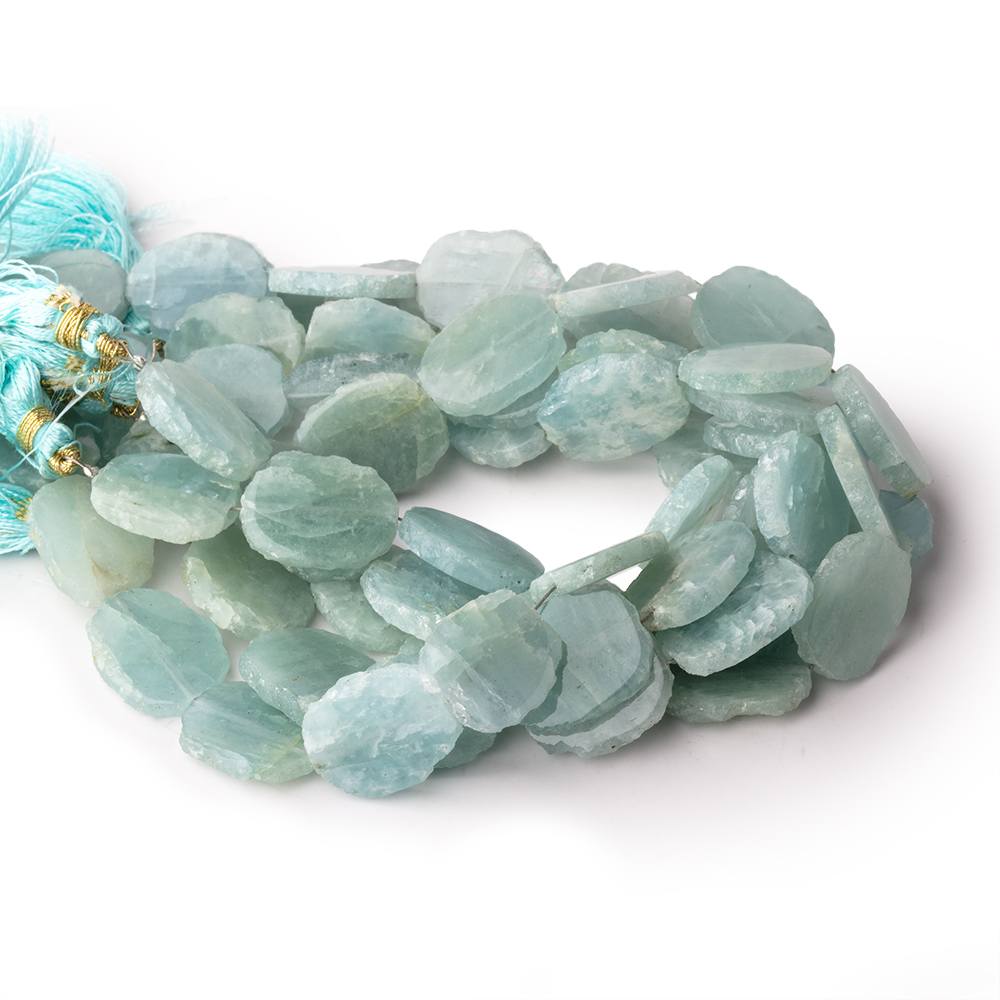 14-16mm Aquamarine Straight Drill Slice Beads 8 inch 13 pieces - Beadsofcambay.com